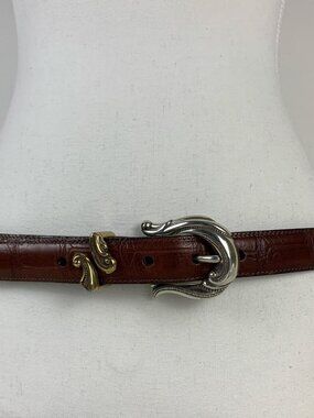Brown Leather Belt with Silver Buckle - Size L (33.5-37)